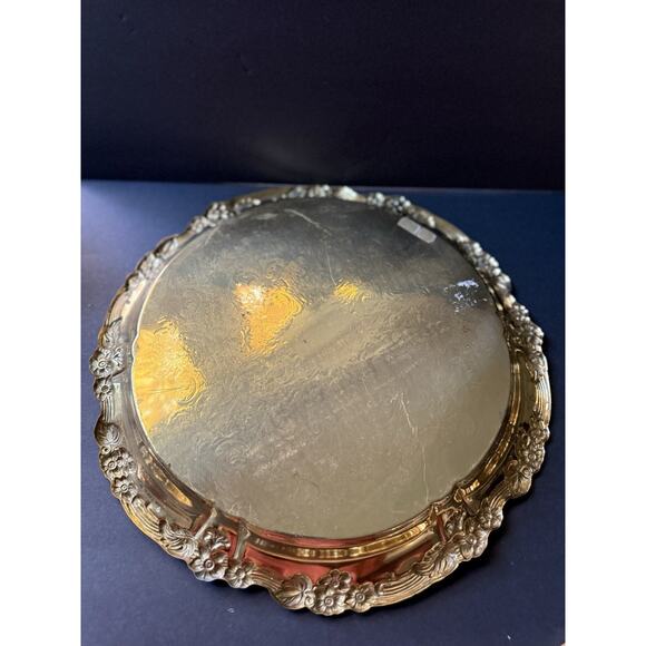 Vintage French Victorian Brass Serving Platter Etched Engraved Round Charcuterie - Picture 7 of 9